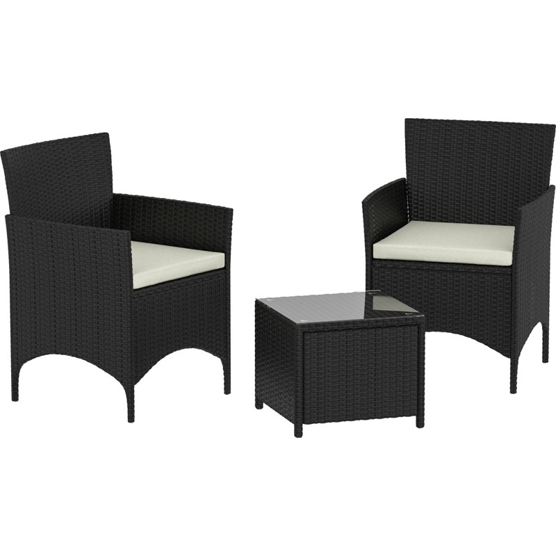Ferrie Rattan 2 - Person Seating Group with Cushions, Black