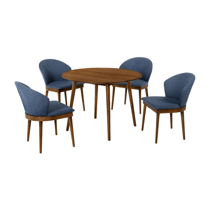 Ensemble de salle à manger 5 pièces Anthonella, Noyer, Bleu / noyer, H 29,5 po x L 42 po x l 42 po