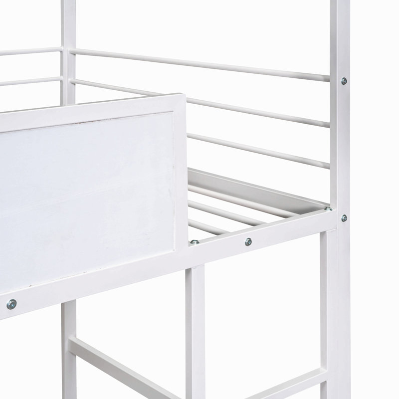 Lit mezzanine en métal avec glissoire en métal, Blanc