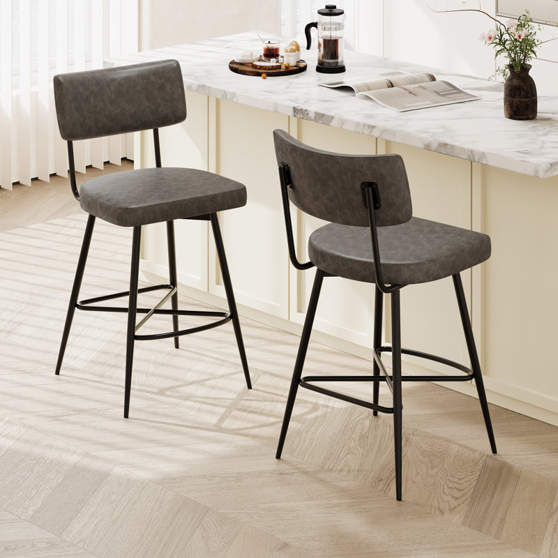 Hanriette 26''Retro PU Leather Counter Stools, Gray