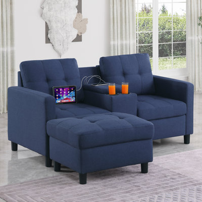 Kentrell 65'' Square Arms Loveseat W/ USB Ports & Storage