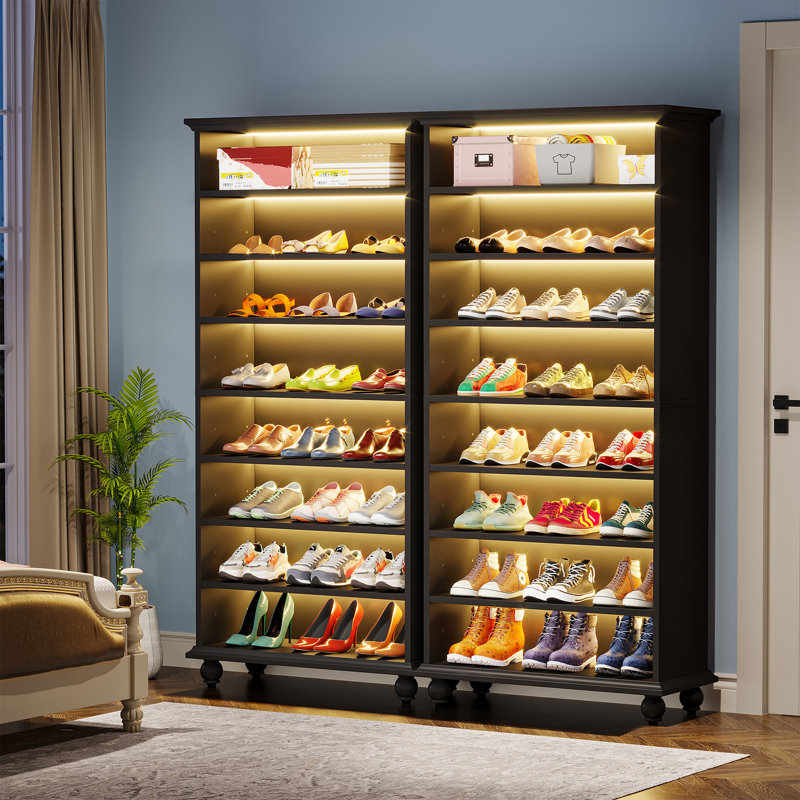 Wooden Shoe Storage Cabinet With LED Lighting, Black