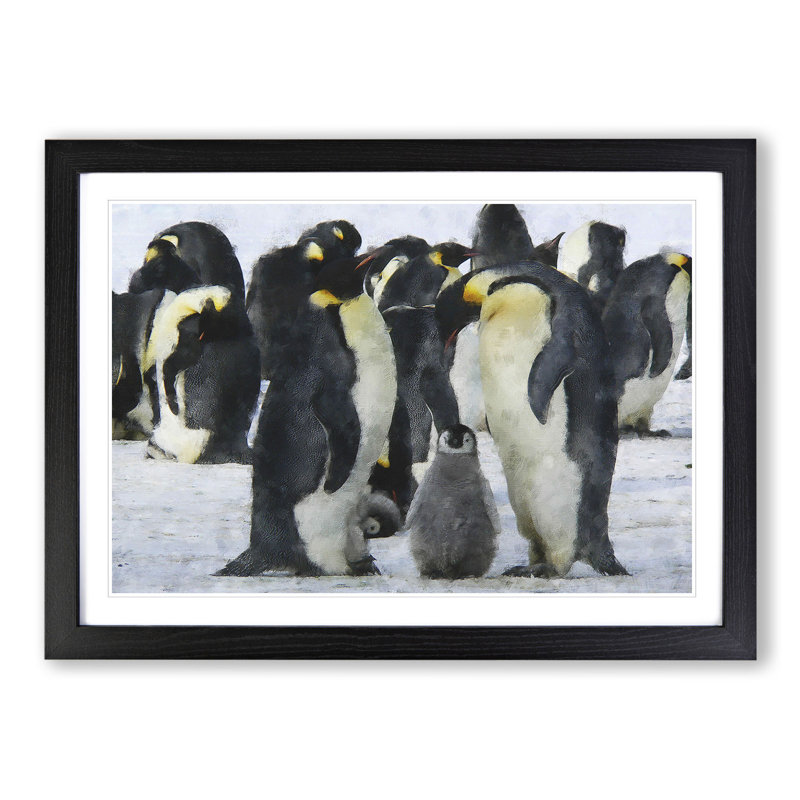Emperor Penguins - Picture Frame Graphic Art, 27cm H x 36cm W x 2cm D, Black Framed