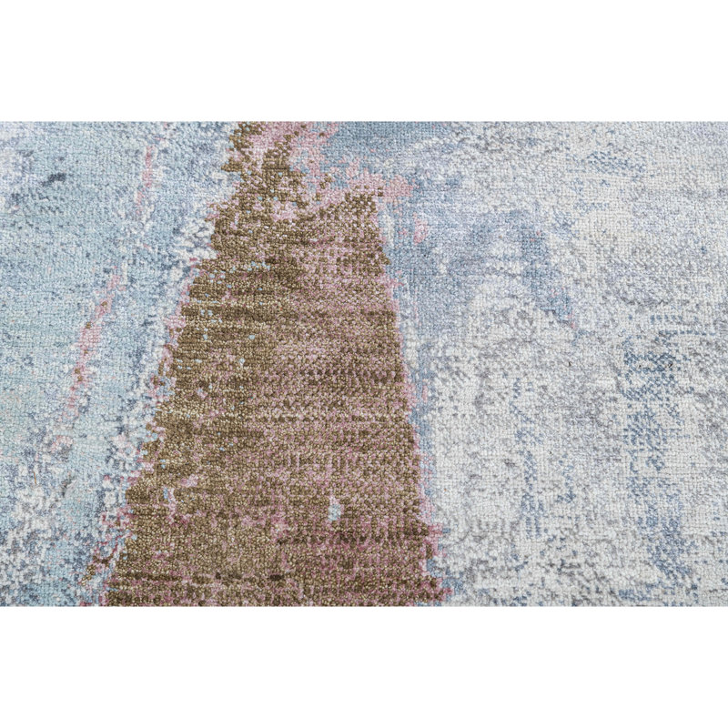 Hand Knotted Abstract Area Rug in Gray/Pink/Brown, Rectangle 9' x 12'