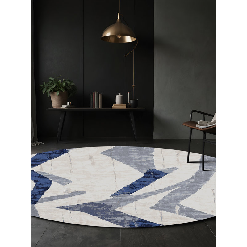 Machine Washable Gray Area Rug, Round 6'