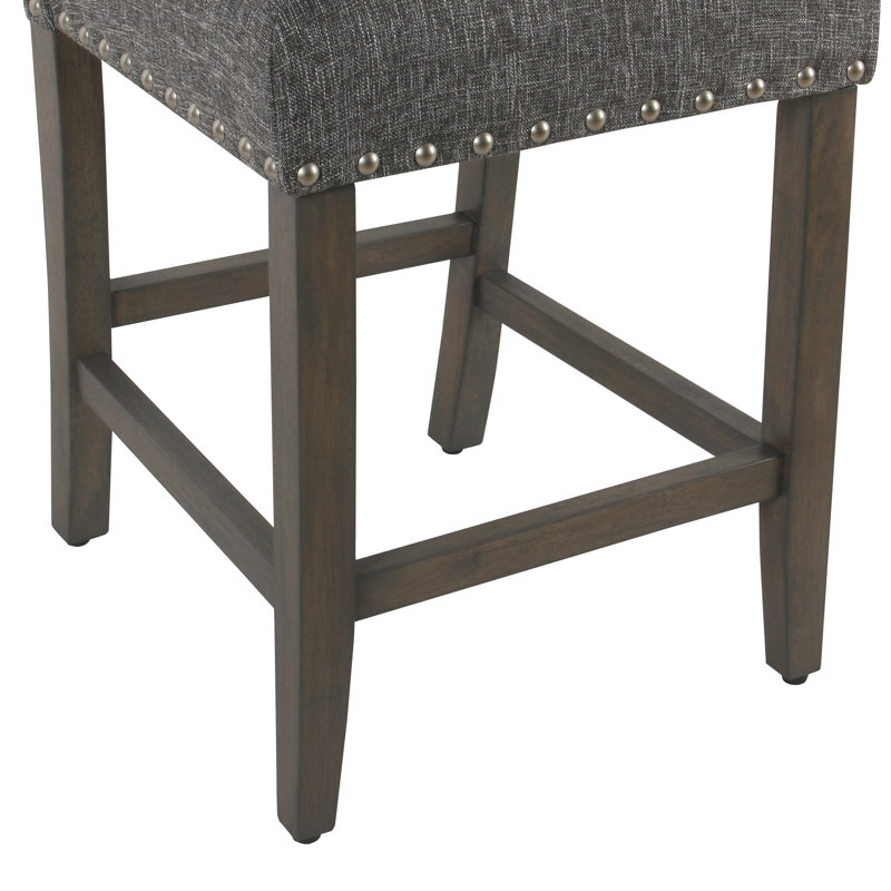 Arlene 24" Counter Stool with Nailheads, Slate Obsidian Gray Woven