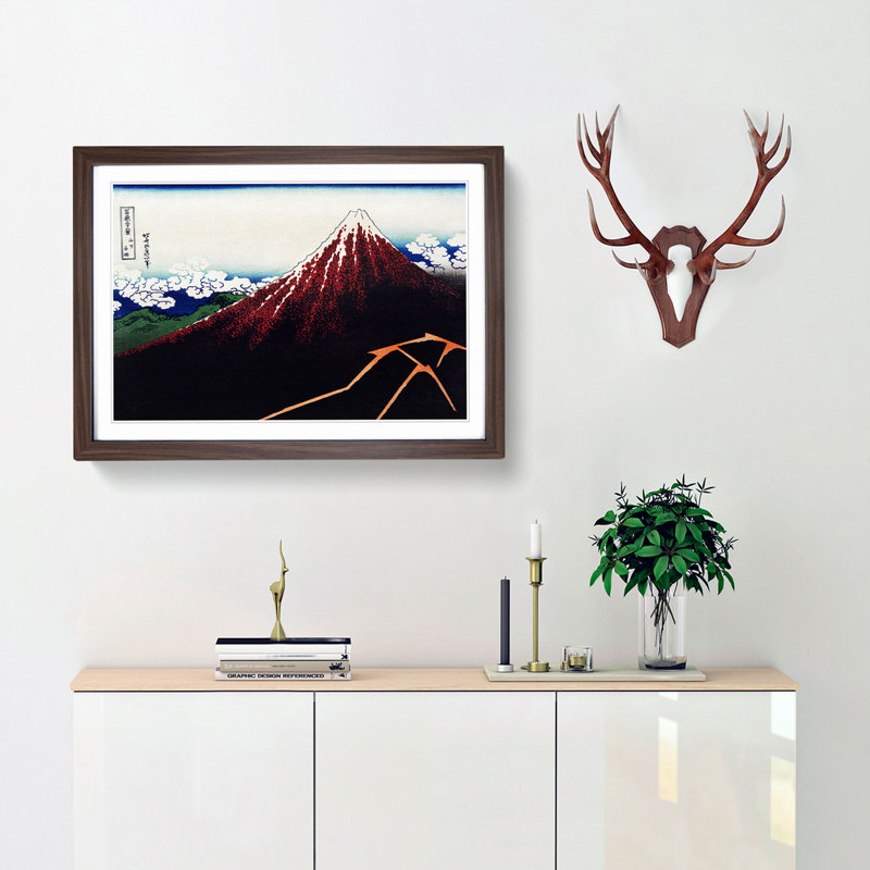 Sanka Hakuu by Katsushika Hokusai - Picture Frame Painting Print, 40cm H x 60cm W x 2cm D, Walnut