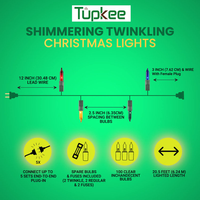 Tupkee Christmas Twinkle Lights – 24 of 100 Multi-Color Bulbs Twinkle, 20.5 ft Indoor Outdoor String Lights, Sparkling Holiday Christmas Decor