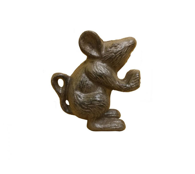 Cast Iron Mouse Weighted Floor Stop, Brown