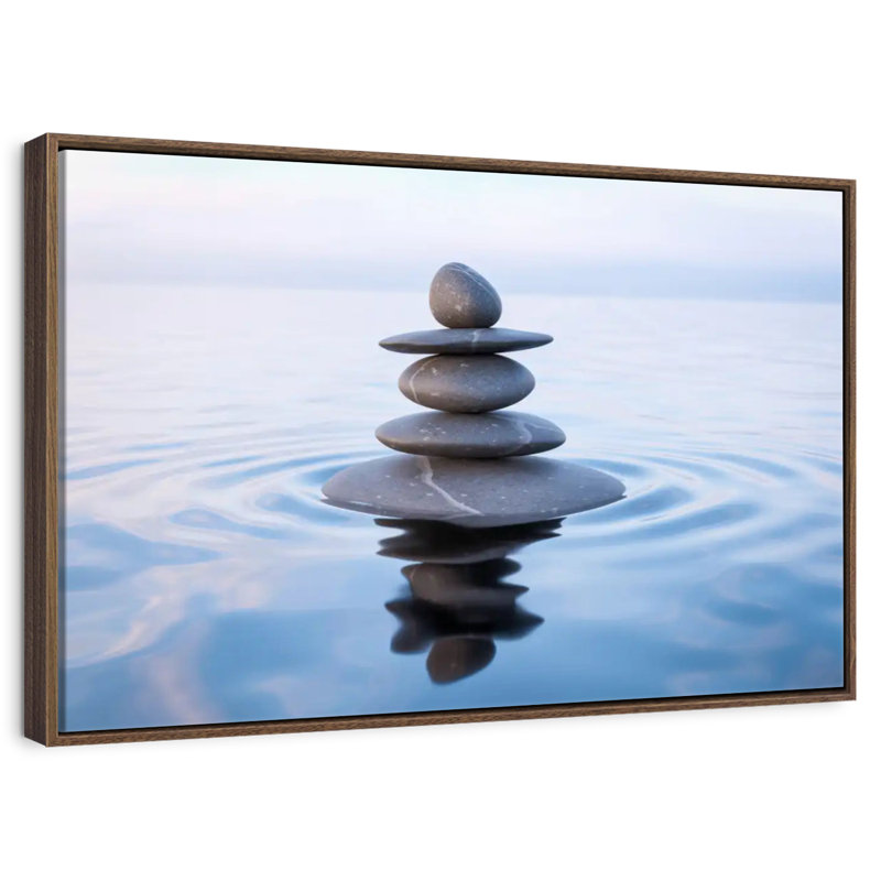 Zen Stone Balance, Cadre flottant noyer, 40 po x 27 po