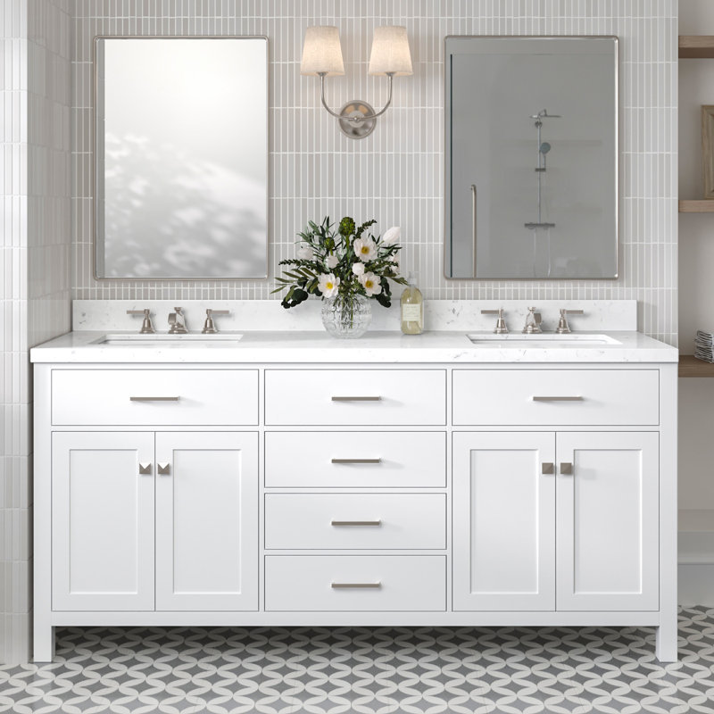 Ensemble de meuble-lavabo double Abbate, Blanc, Rectangulaire, 72"