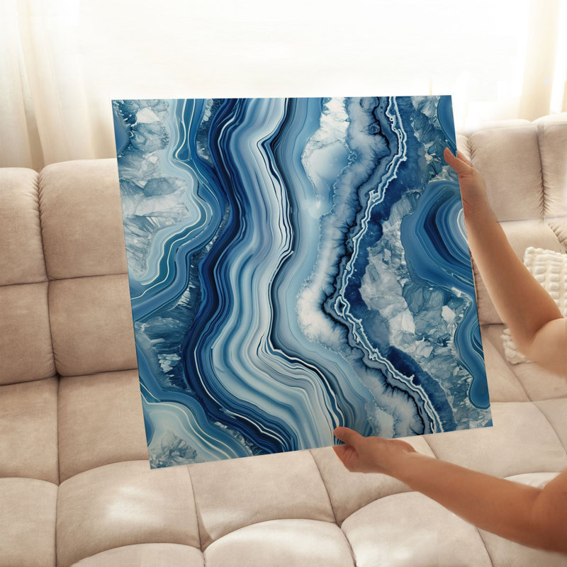 «Abstract Blue Geode Dreams I», reproduction d'art moderne sans cadre, H 14 po x l 14 po