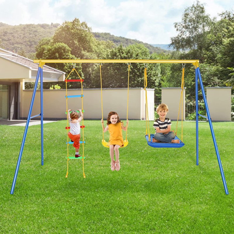 3 in 1 Multi function Outdoor Heavy Duty Kids Swing Set With 2 Swing And 1 Climbing Ladder