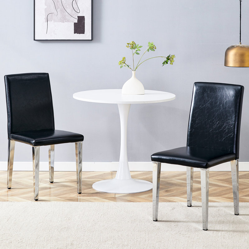 Chaises de salle à manger en polyuréthane noir avec pieds en métal argenté (de 2), conception simple et sièges confortables, coussin à haute élasticité, structure stable à deux pieds, polyvalent pour la décoration intérieure, éponge de siège, rouille