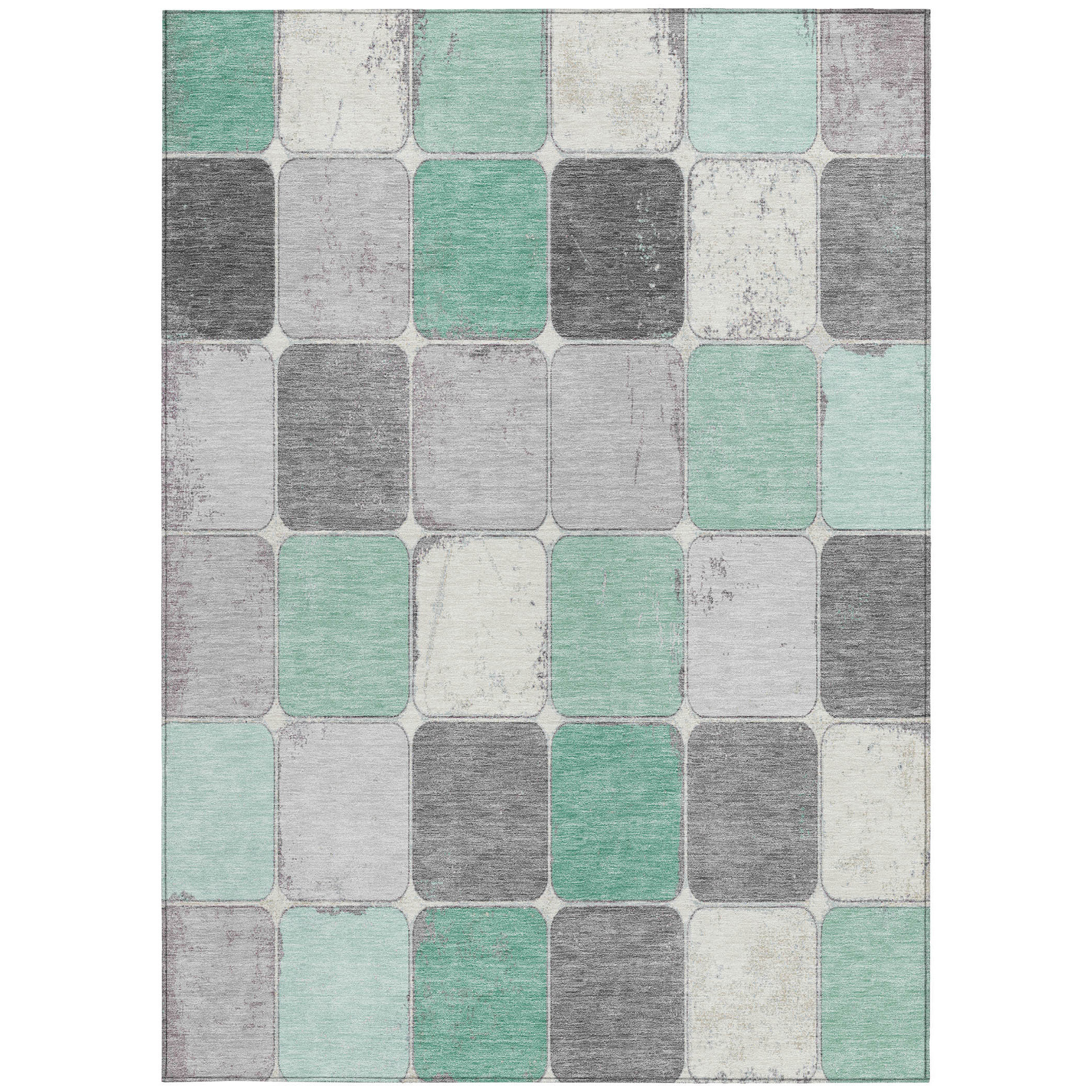HomeRoots 3' X 5' Mint Green And Gray Geometric Washable Indoor Outdoor ...