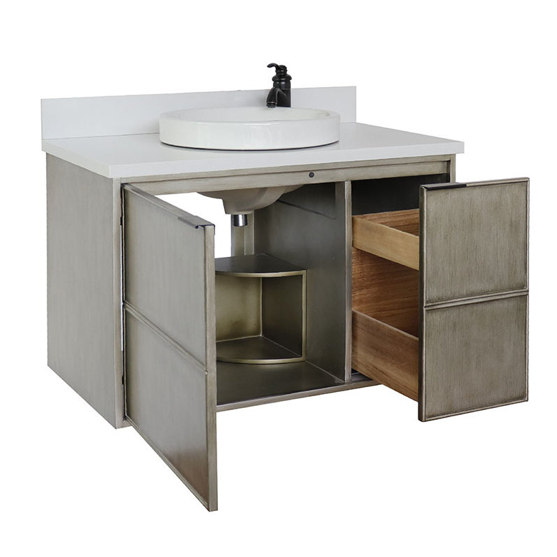 37'' Single Bathroom Vanity with Granite Top, White Quartz