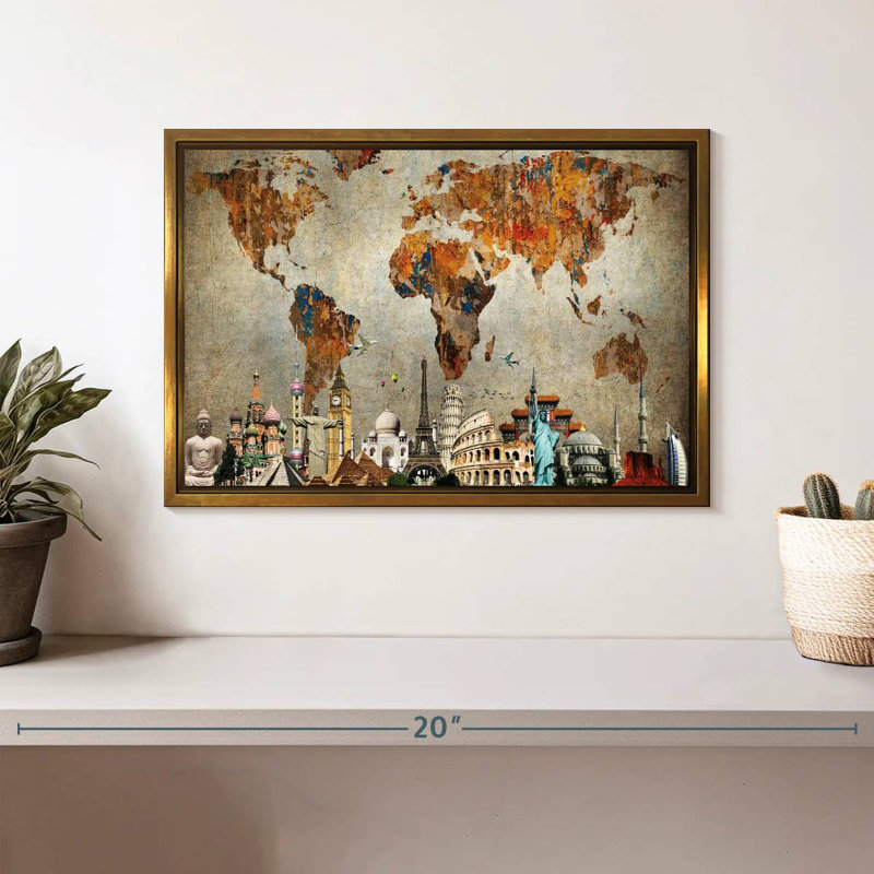Rusty World Burwell, Floating Frame Gold, 37" X 25"