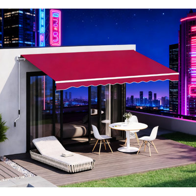 Pare-soleil rétractable en aluminium rouge, manivelle manuelle, extension réglable, installation sur plusieurs surfaces, protection contre le soleil, convient aux portes de parasol au-dessus du patio, aluminium, hauteur, fixation,