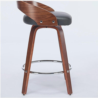 Ensemble de 2 tabourets de bar, chaise haute rotative, dossier bas, tabouret de bar en bois, avec siège rembourré, siège d'une hauteur de 25 po (noir, barre de 25 po de hauteur)