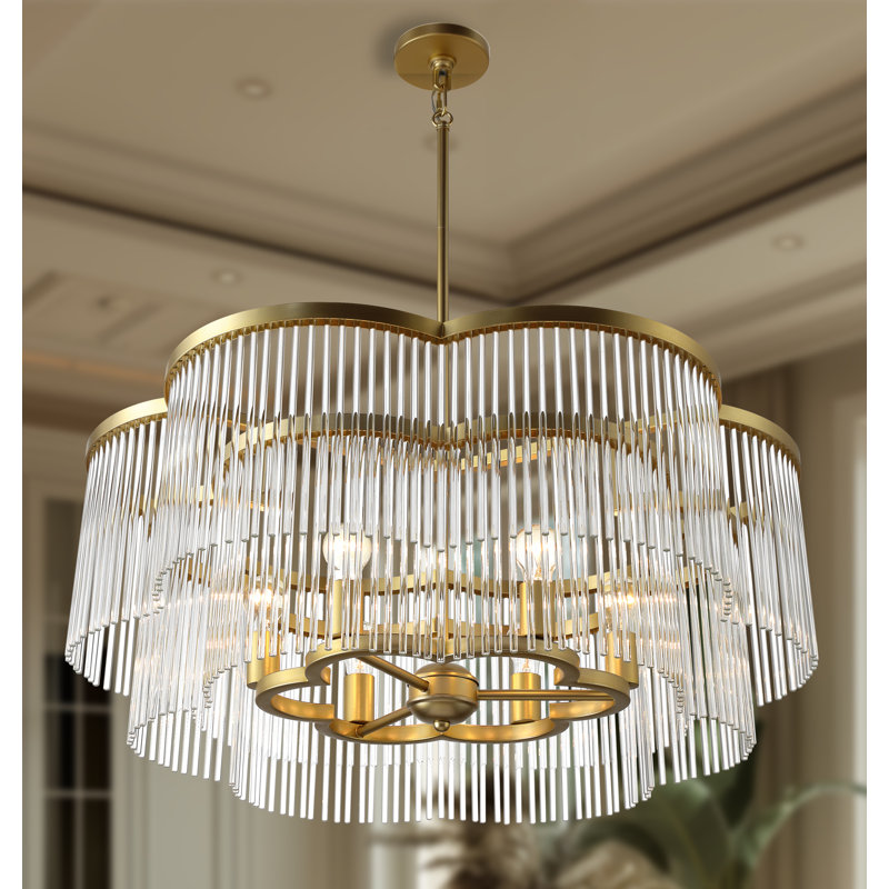 Luminaire suspendu Everly Quinn Nemah - 6 Lt en laiton héritage, H 14,75 po x l 34,05 po