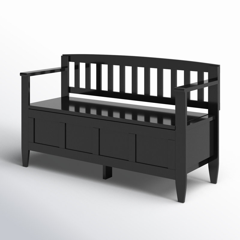 Banc de rangement contemporain en bois massif avec couvercle relevable Brooklyn, Noir