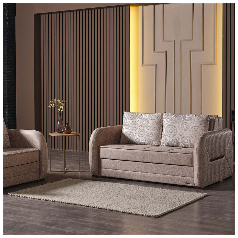 Causeuse convertible rembourrée avec rangement, Tissu beige