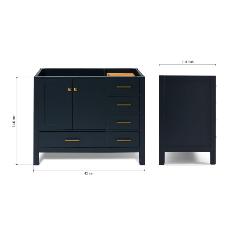 Cambridge 42'' W Single Bathroom Vanity Base, Midnight Blue, Satin Brass