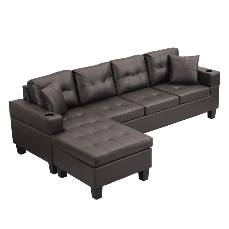 Sectional Sofa Set For Living Room With L Shape Chaise Lounge ,Cup Holder And Left Or Right Hand Chaise Modern 4 Seat (Chocolate Brown)