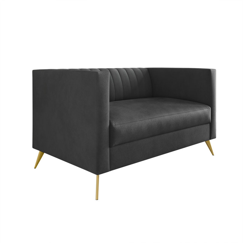 Cramlington Velvet Square Arm Loveseat, Grey