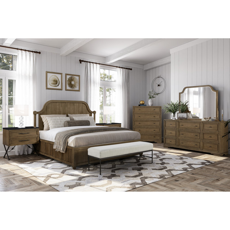 Très grand lit à panneau très grand fini en couleur amande, fabriqué à partir de placages, tête de lit arquée avec moulure royale, bois massif +, profondeur 85,72 po, largeur 83 po, hauteur 60 po, lit de 212 lb, rivetage et pouces