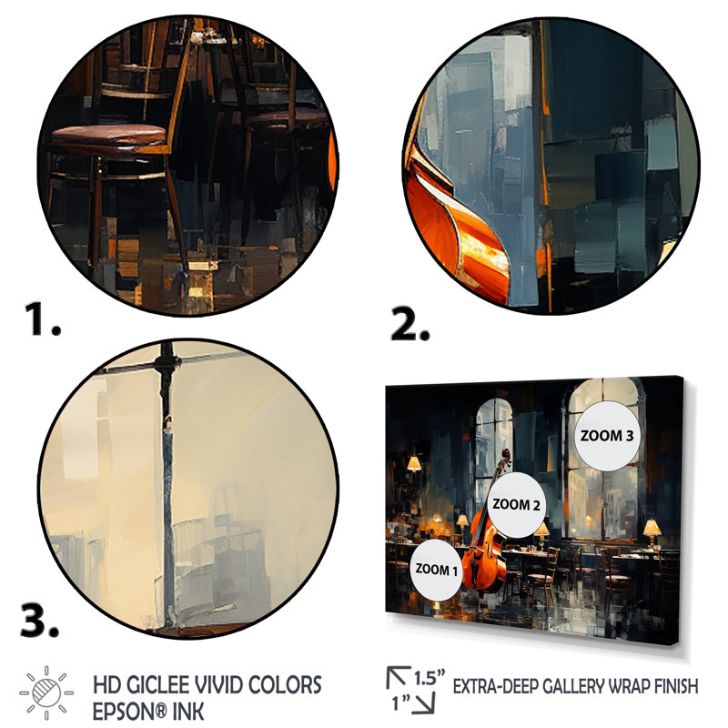 Jaune et gris Jazz Cafe Melody 5 - musique Jazz, art mural, H 28 po x l 36 po x P 1 po