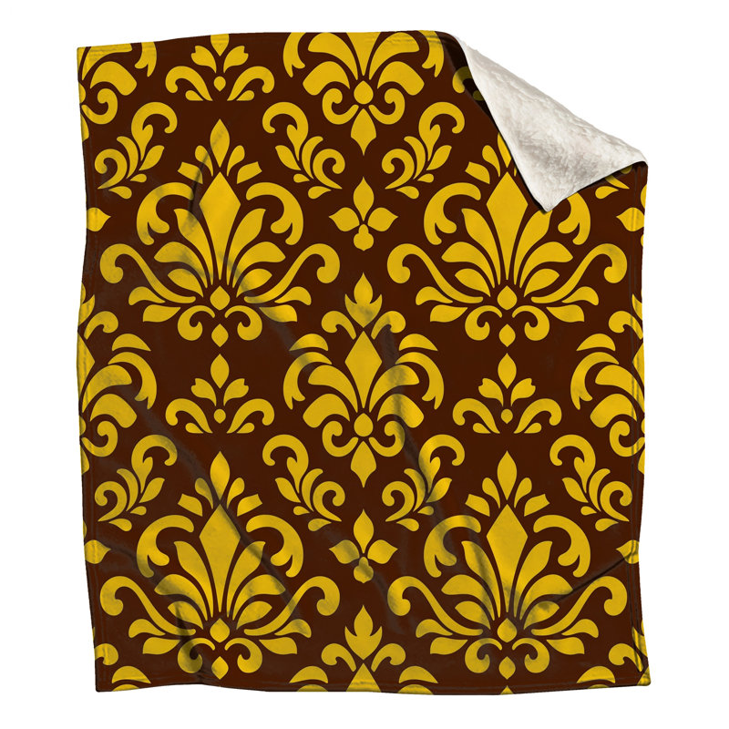 Yellow Brown Damask Pattern Blankets, 50in W x 60in H