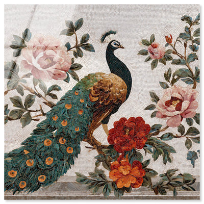 Peacock and the Peony I Floral Art Acrylic Print by Art Remedy