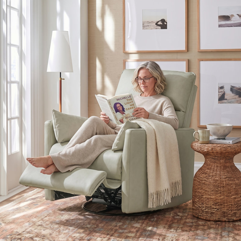 Chaise berçante inclinable électrique en cuir véritable avec charge USB Canton, Gris clair
