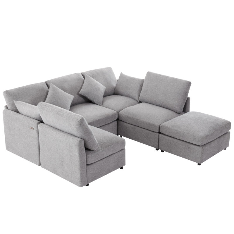 86,6 po Canapé modulaire Canapé modulaire, Chenille gris pâle