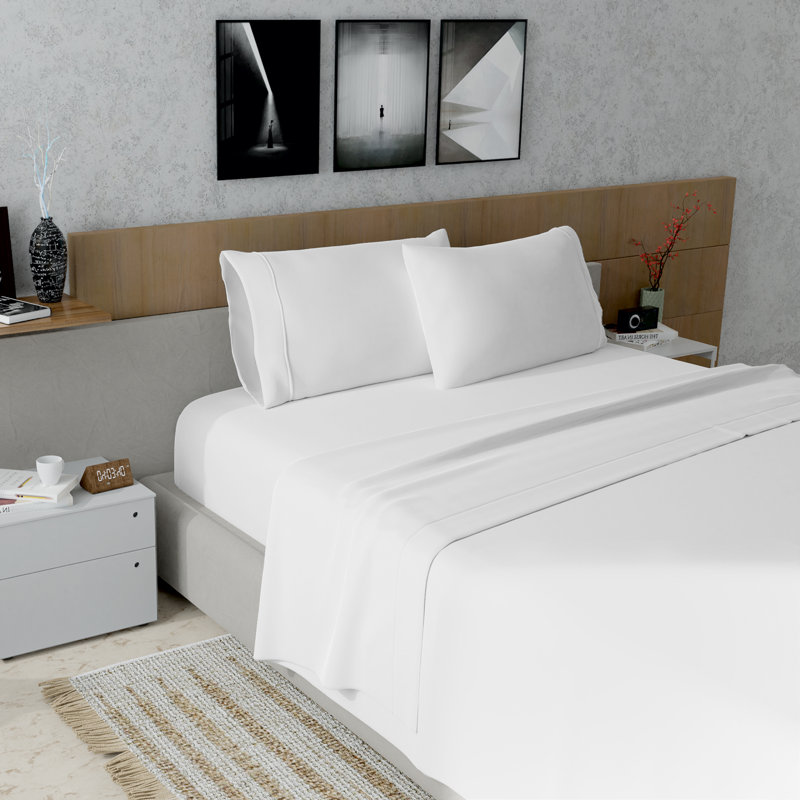 Kal 100% Cotton Sheet Set, Arctic White, Queen