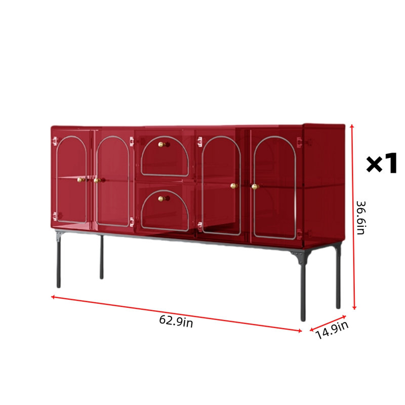 Buffet 47,2 pi, Rouge, H 36,6 po x l 62,9 po x P 14,9 po
