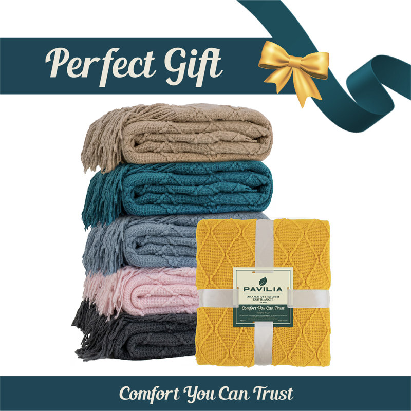 Mustard Yellow Knitted Fleece Reversible Throw Blanket