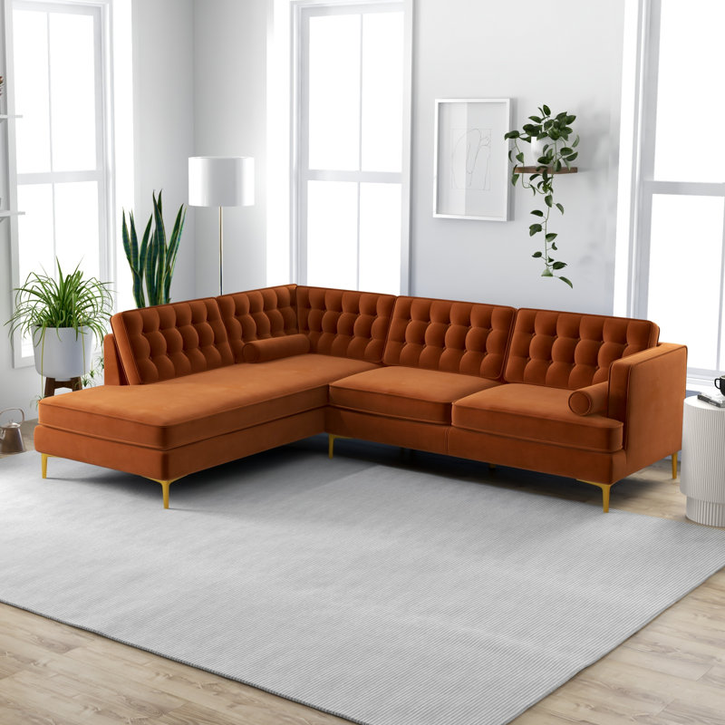 Canapé et chaise longue en velours Addilynn, Accoudoir à gauche (vu de face), Orange