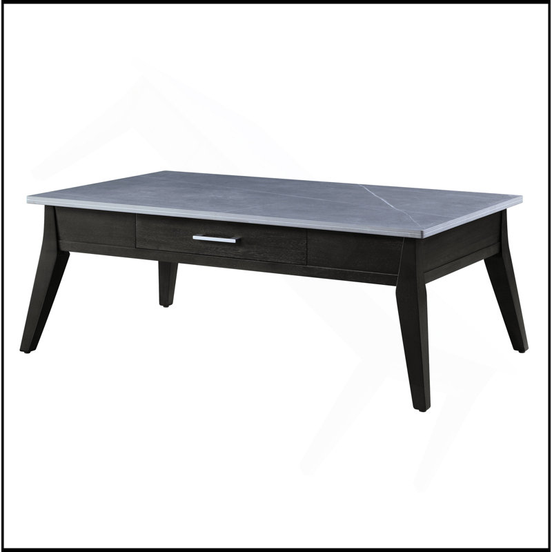 Table basse à plateau en pierre frittée durable avec finition brun foncé et design moderne