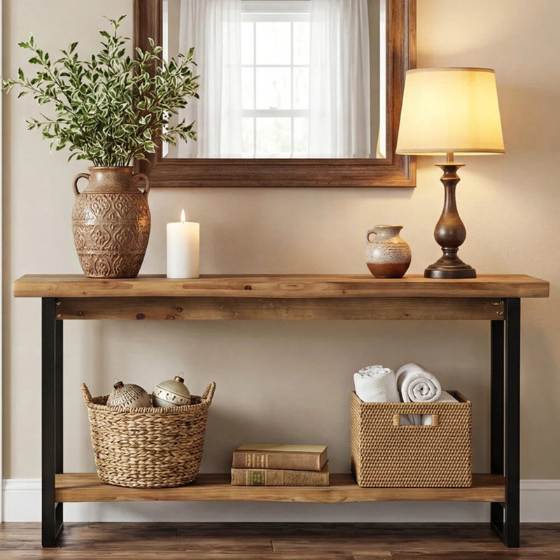 Console en bois massif avec rebord en bois massif de 63 pouces, Brown