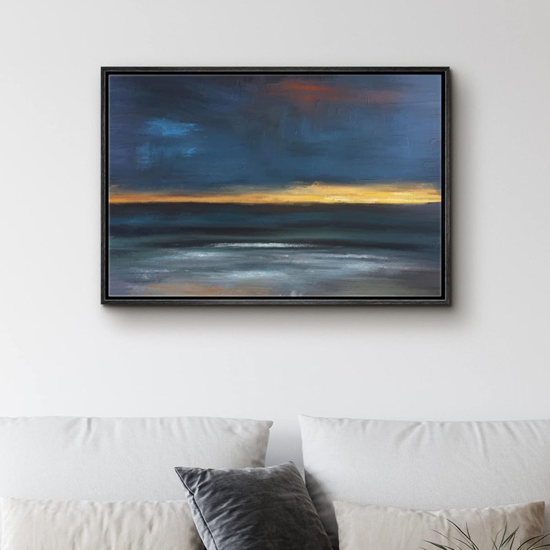 «Coastal Beach» IDÉE4WALL, reproduction d'art sur toile encadrée bleu marine, plage abstraite, impression sur toile, Noir