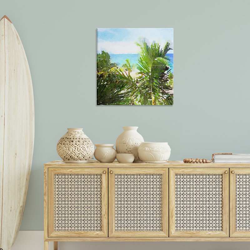 «Palm Leaves over Beach» par Nola James, H 30 po x l 30 po