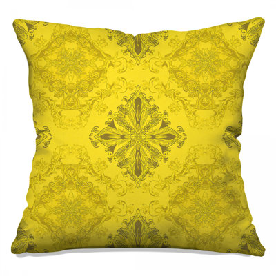 Ornate Yellow Damask Double Sided Throw Pillows