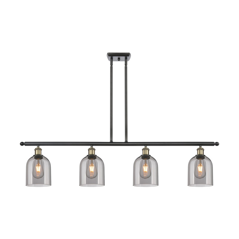 Luminaire suspendu pour îlot de cuisine 4 lumières Odaniel, Laiton antique noir, Gris fumée clair