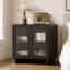 Buffet Almaguer de 80 cm de large avec porte vitrée, tablette réglable et fini grain de bois, noyer brun-92656154
