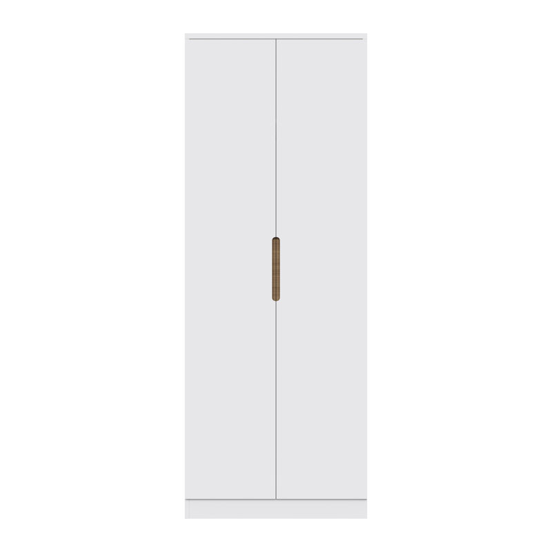 Mcfadden 2 Door Double Wardrobe. High Gloss White. Oak Effect Accents