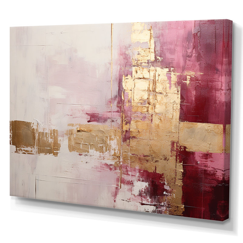 Minimalisme, horizon rose et doré - peinture abstraite, art mural, H 34 po x l 44 po x P 1,5 po, Toile tendue