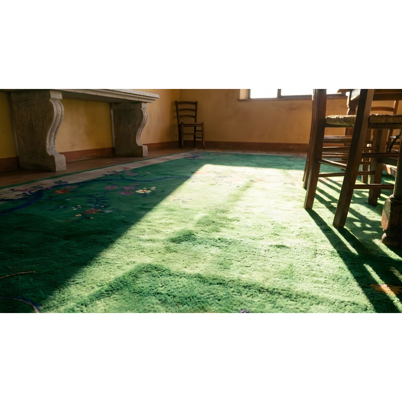 Hand Knotted Wool Area Rug in Green