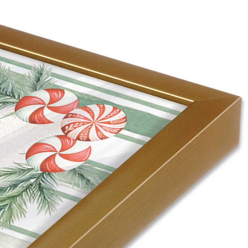 «Joy Gingerbread Wreath» par Nicole DeCamp, reproduction d'art, Impression encadrée, L 12 po x H 12 po, Doré